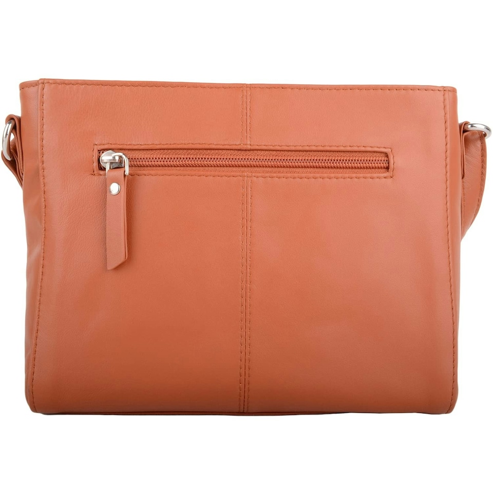 image 1 of Cross Body Shoulder Genuine Soft Leather Pocket Detail Handbag Orange | Autumn Ink Russet