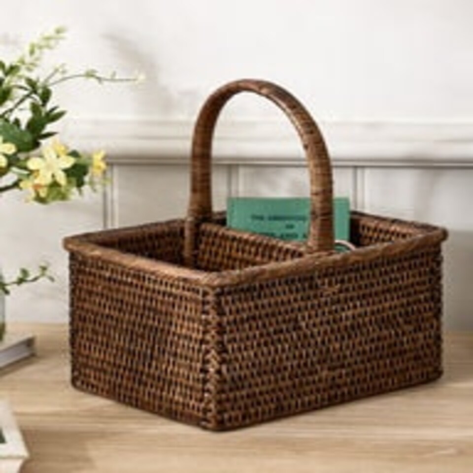 image 1 of Natural Rattan Double Storage Basket Brown