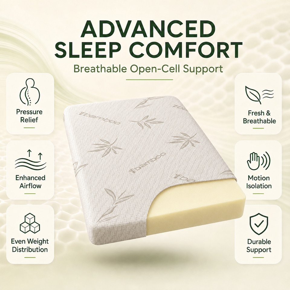 image 1 of Bamboo Memory Foam Mattress Topper I Cooling, Supportive & Hypoallergenic Bed Topper 1" (2.5cm)