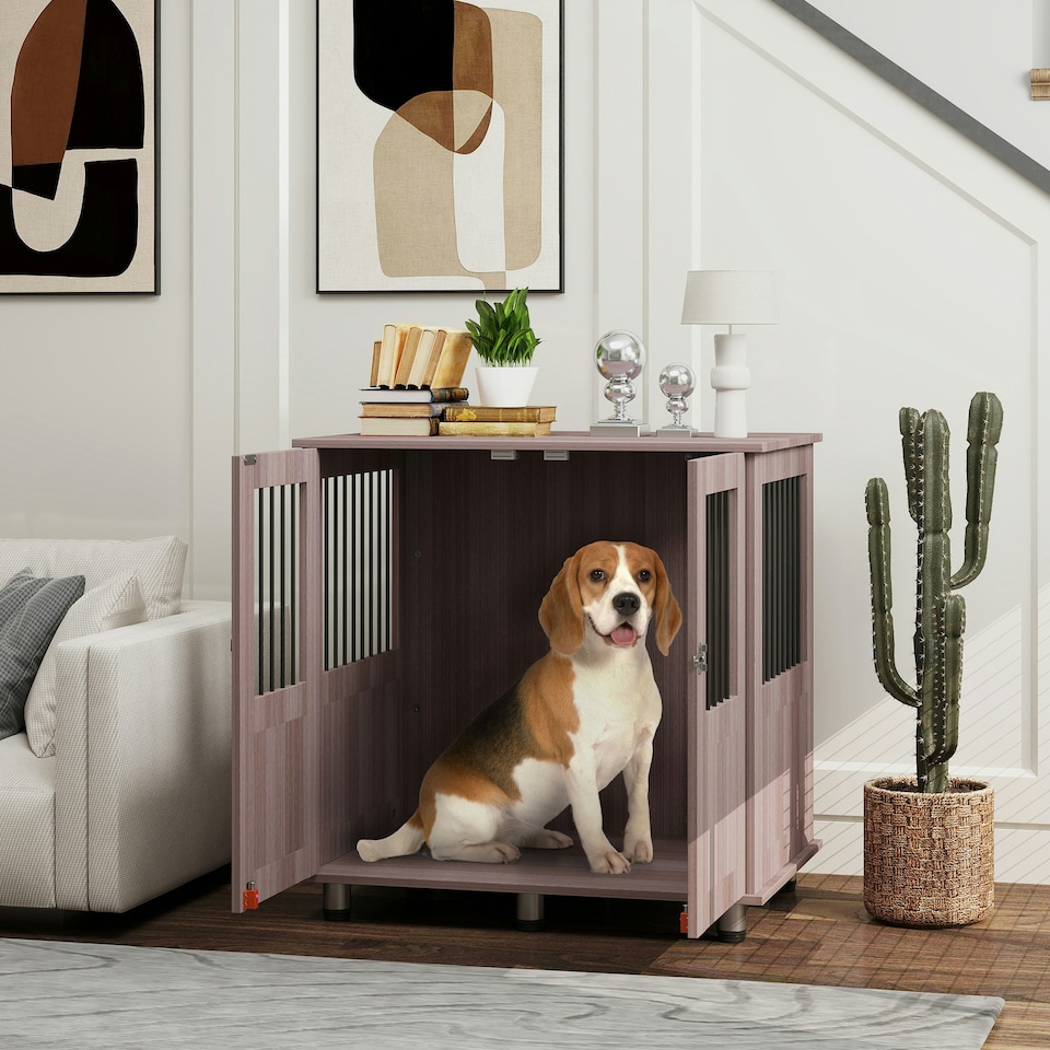 image 1 of PawHut Dog Crate Kennel Cage for Small Medium Dog, Indoor End Table, Purple