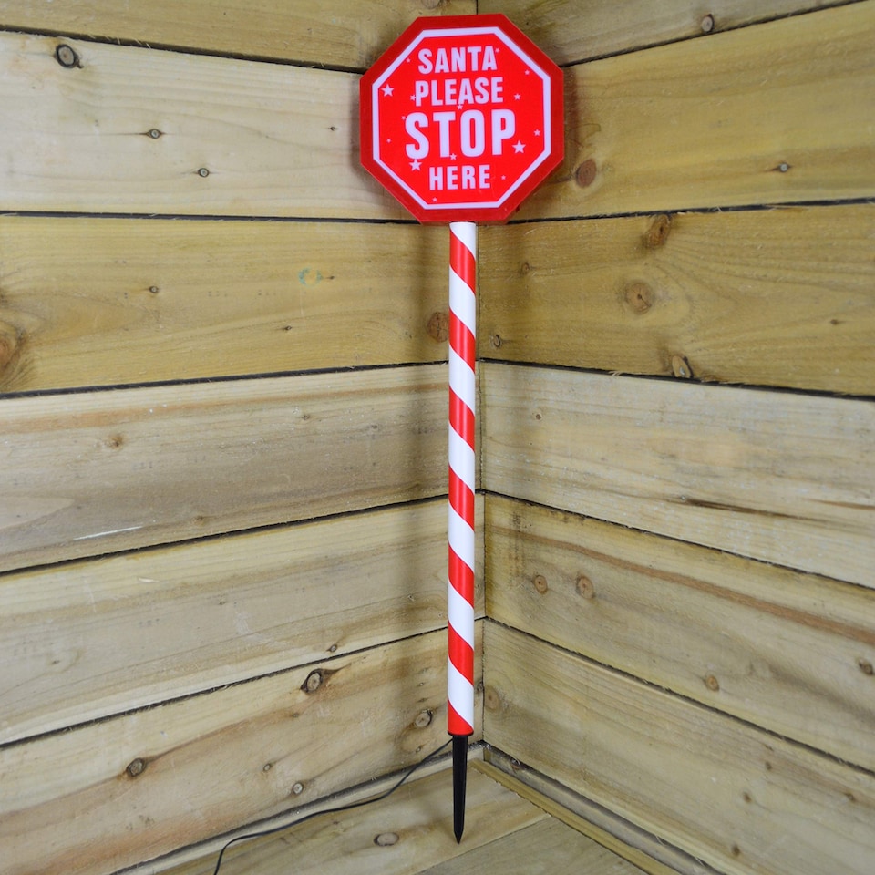image 1 of 80cm Premier Christmas Outdoor Santa Stop Here Sign with Warm White LEDs