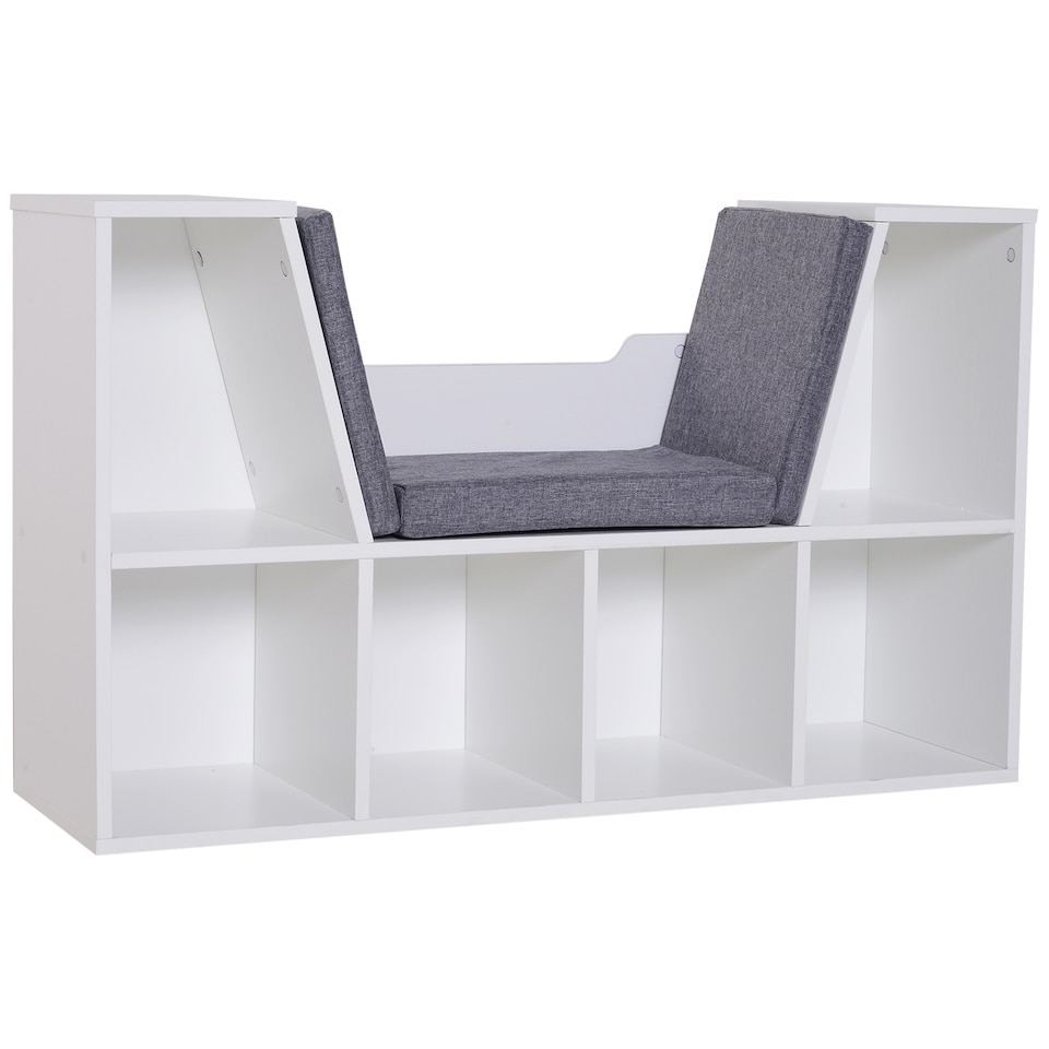 image 1 of HOMCOM Bookcase Storage Shelf with Cushioned Reading Seat, Cube Bookshelf Organizer for Bedroom Living Room, White