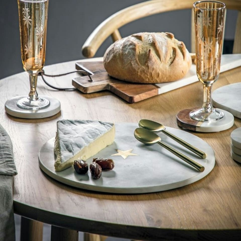 image 1 of Serving Platter: 30cm Gold Star Serving Platter, Marble White