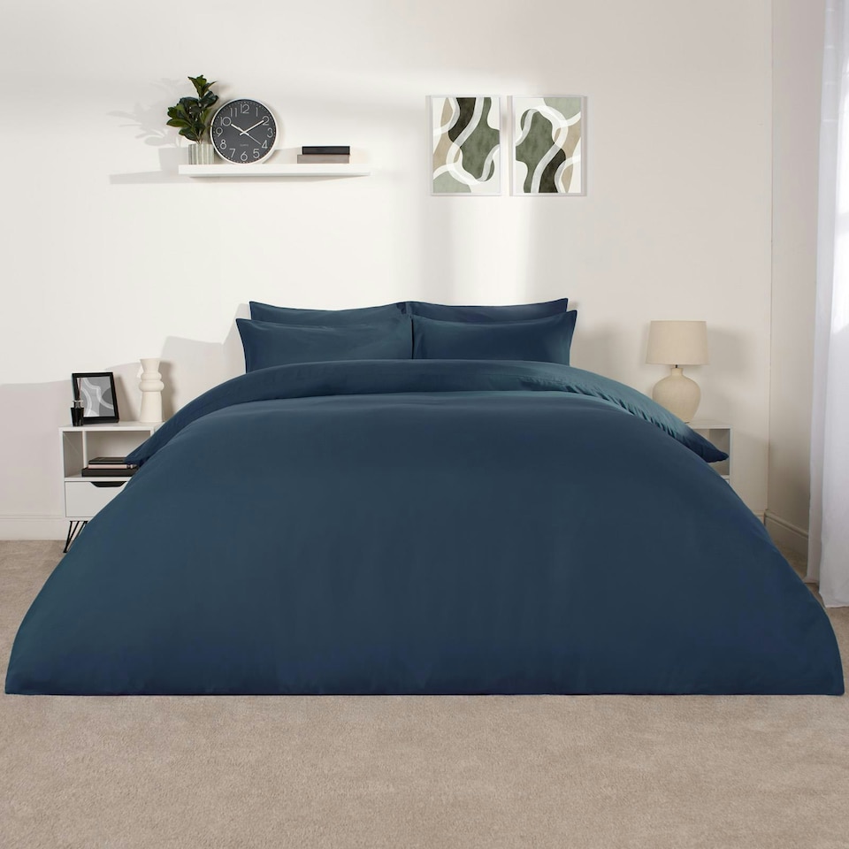 image 1 of OHS Plain Soft Microfibre Duvet Cover and Pillowcase Set, King - Denim Blue