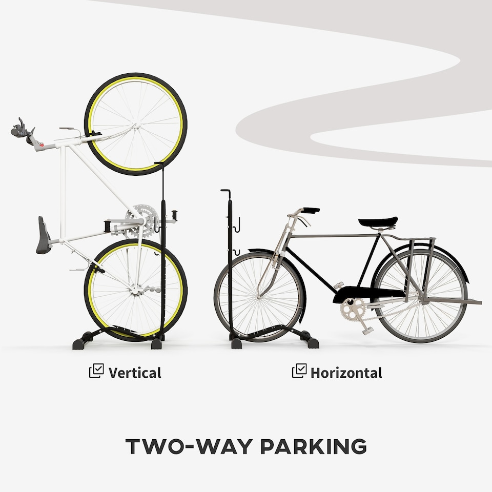 image 1 of SPORTNOW Vertical & Horizontal Bike Rack Fits 24"-29" and 700c Bikes, Black