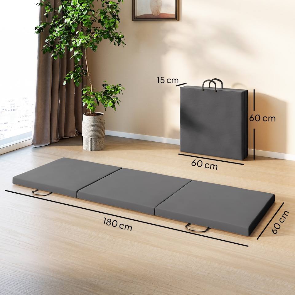 image 1 of HOMCOM 6FT Foldable Gymnastics Mat, Tri-Fold 2" Thick Crash Mat, Grey