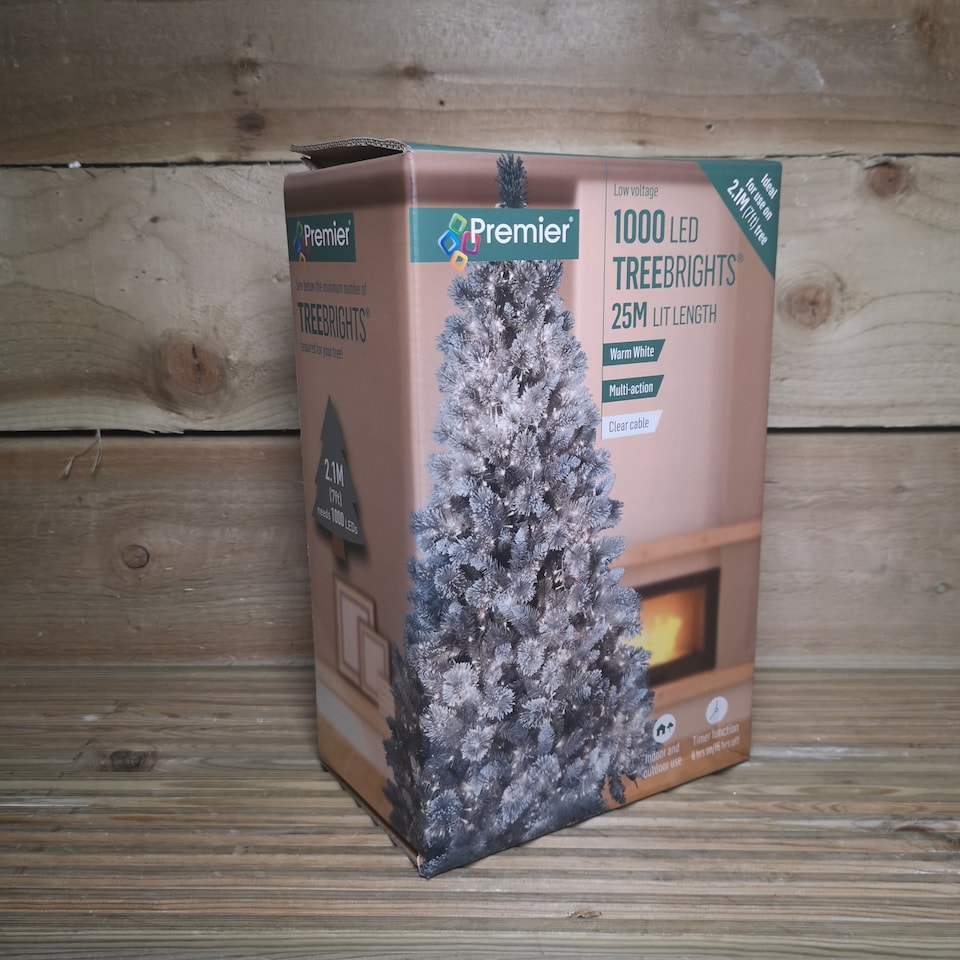 image 1 of 1000 LED 25m Indoor Outdoor Christmas Multi Function Mains Operated String Lights with Timer & Clear Cable in Warm White | White | Warm White