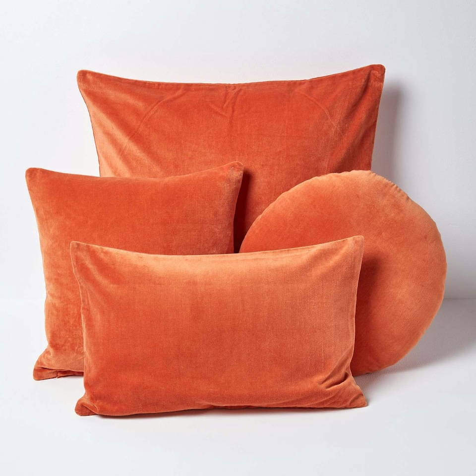 image 1 of Homescapes Burnt Orange Velvet Cushion Cover - 60 x 60 cm | Orange | 60 x 60 cm | 1