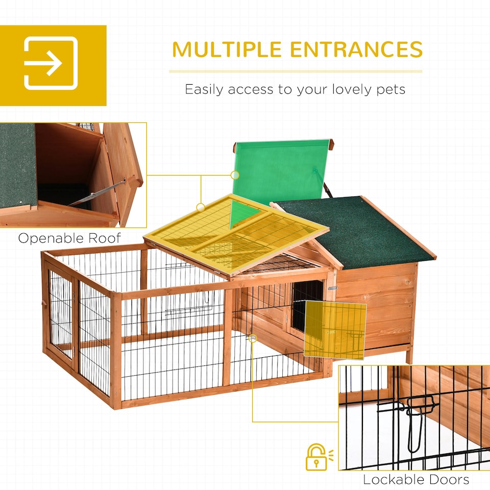 image 1 of PawHut Rabbit Hutch, Guinea Pig Hutch Outdoor Detachable Cage w/ Tray & Roof