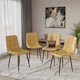 image 5 of 5-Piece Dining Set - 80cm Square Sintered Stone Table and 4 Velvet Chairs with Metal Legs | White | Gloss White & Yellow | 1