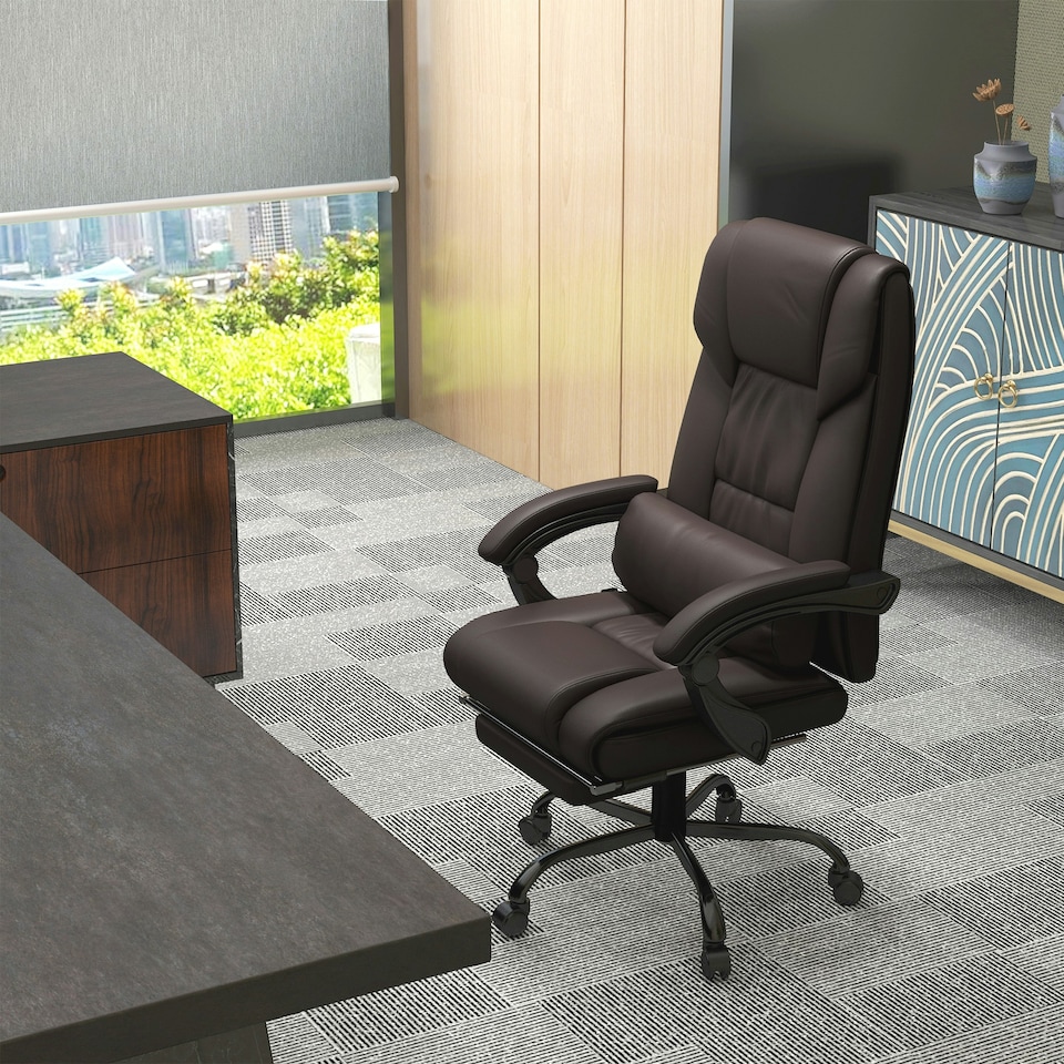 image 1 of Vinsetto PU Leather Massage Office Chair Height Adjustable Brown