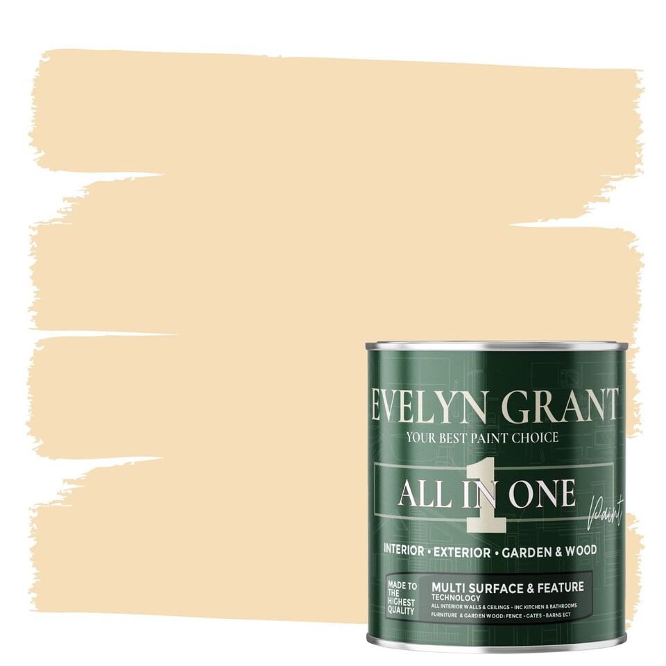 image 1 of EVELYN GRANT All-in-One Paint & Primer - Multi-Surface for Walls, Wood, Interior & Exterior - Beige Linen - 1L - Matt