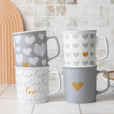 Romantic Love Heart Print Ceramic Mug 440ml | Grey | Sweetheart Grey Hearts | 440ml | 1