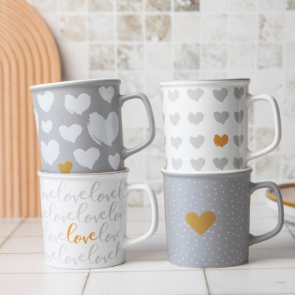 image 1 of Romantic Love Heart Print Ceramic Mug 440ml | Grey | Sweetheart Grey Hearts | 440ml | 1
