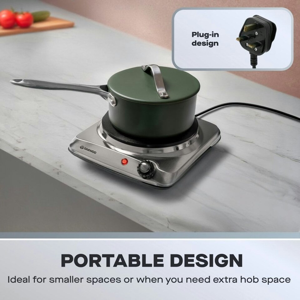 image 1 of Daewoo Single Hot Plate Countertop Electric Cooking Hob Portable Cooker 1500W