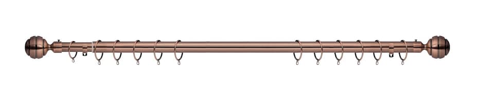 image 1 of Lister Cartwright 28mm Antique Copper Extendable Metal Curtain Pole Set Rings with Ribbed Ball Finial (120 - 210 cm)