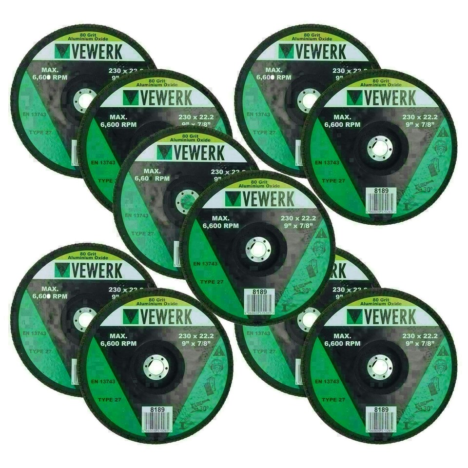 image 1 of 80 Grit Flap Discs Sanding Grinding Rust removing for 9" (230mm) Grinders 10 Pack