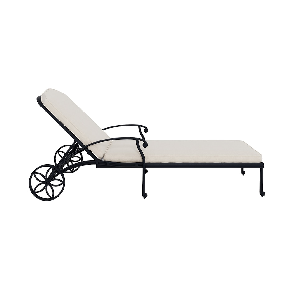 image 1 of Charles Bentley Cast Aluminium Sun Lounger Recliner With Beige Cushion - Black