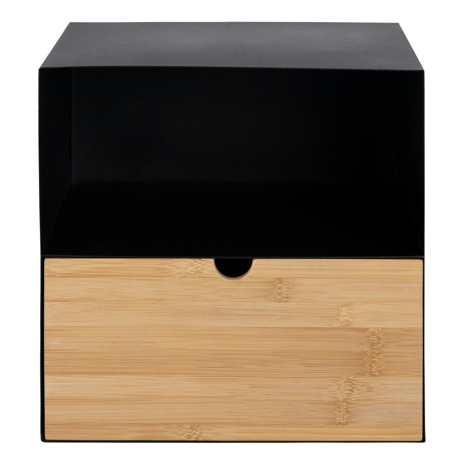 image 1 of Joliet 1 Drawer Wallmounted Bedside Table in Black & Bamboo