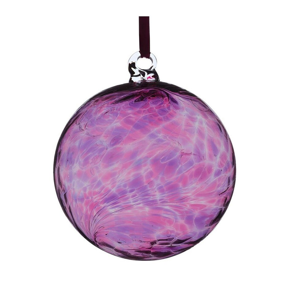 Sienna Glass Hanging Ornament 8cm Friendship Ball - Pink & Purple