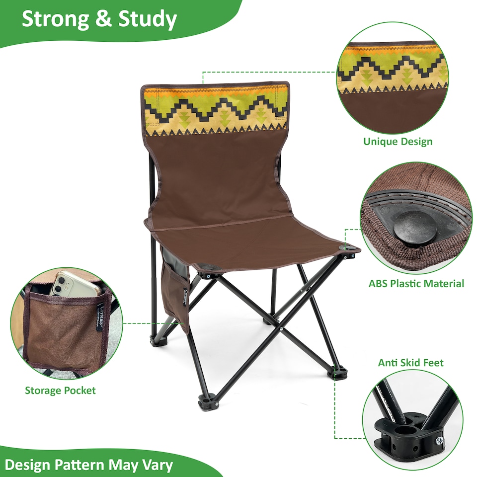 image 1 of 3PC Camping Table & Folding Chair Set Outdoor Fishing Seats with Cup Holders