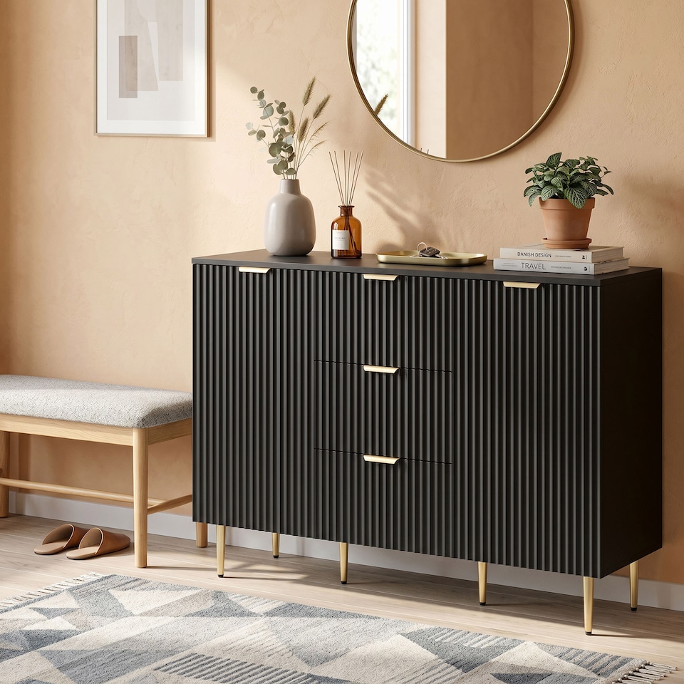 image 1 of HOMCOM Sideboard Buffet Cabinet w/ 3 Drawers and Adjustable Shelves, Black
