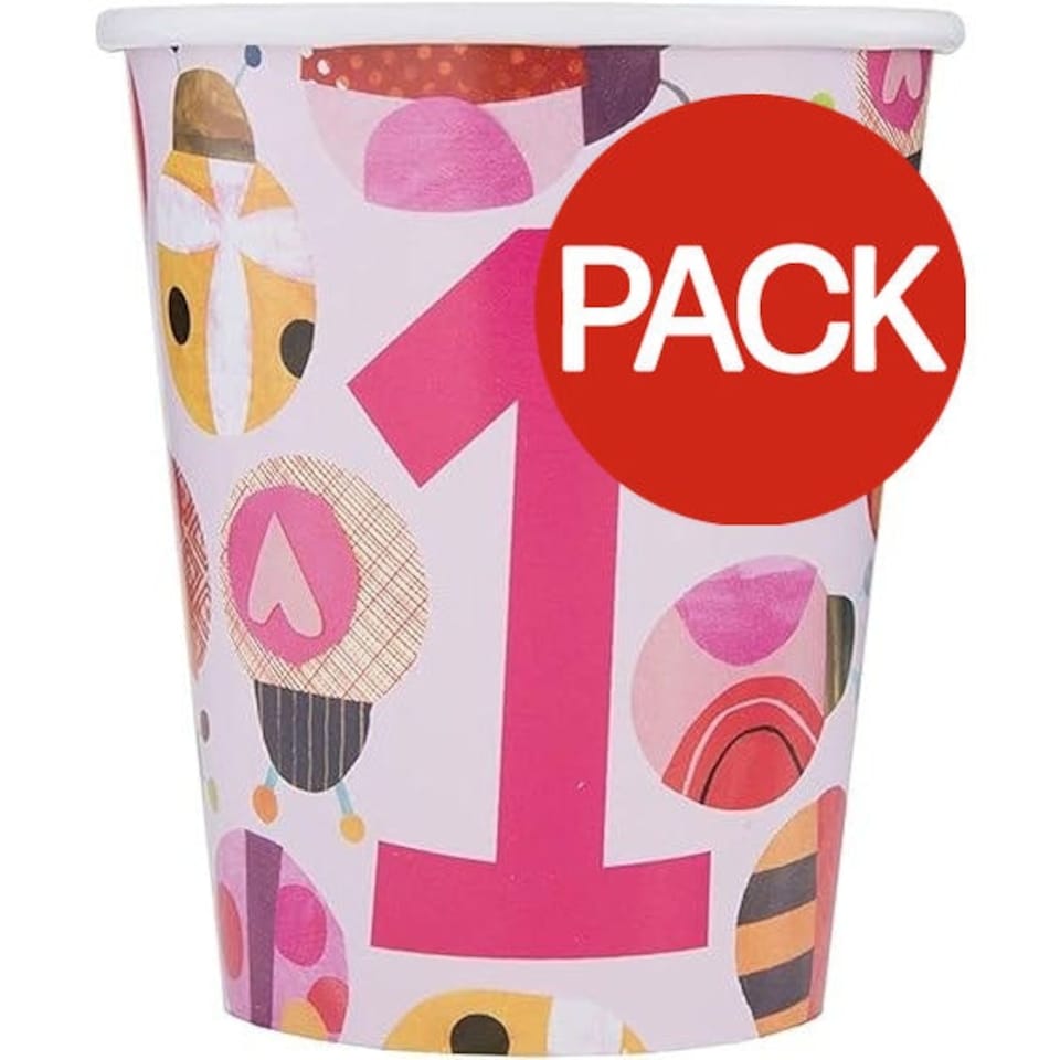 Unique Party Paper Ladybird 1st Birthday Party Cup (Pack of 8) - Pink - One Size