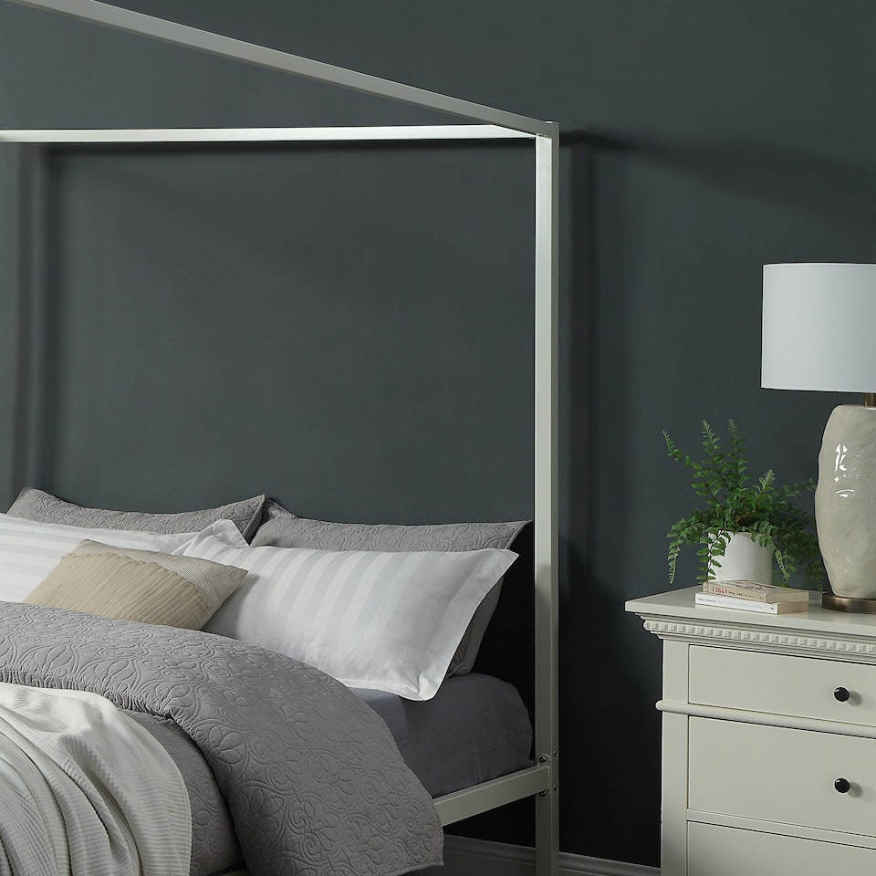 image 1 of Ashwell Modern Four 4 Poster White Metal Bed Frame (Small Double)