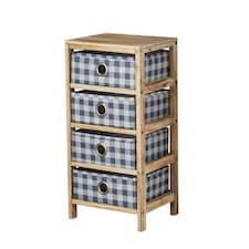Wooden Chest Of Storage Drawers Plaid Fabric Bedroom Organiser Coastal Style Brown | 4 Drawers
