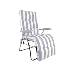 Groundlevel Garden Lounge Recliner Chair with Striped Cushion | Grey | Grey