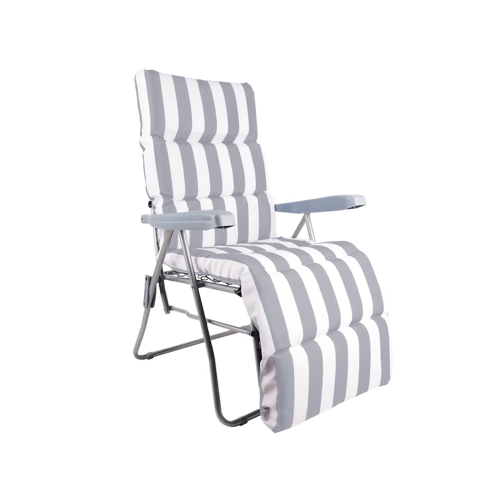 image 1 of Groundlevel Garden Lounge Recliner Chair with Striped Cushion | Grey | Grey