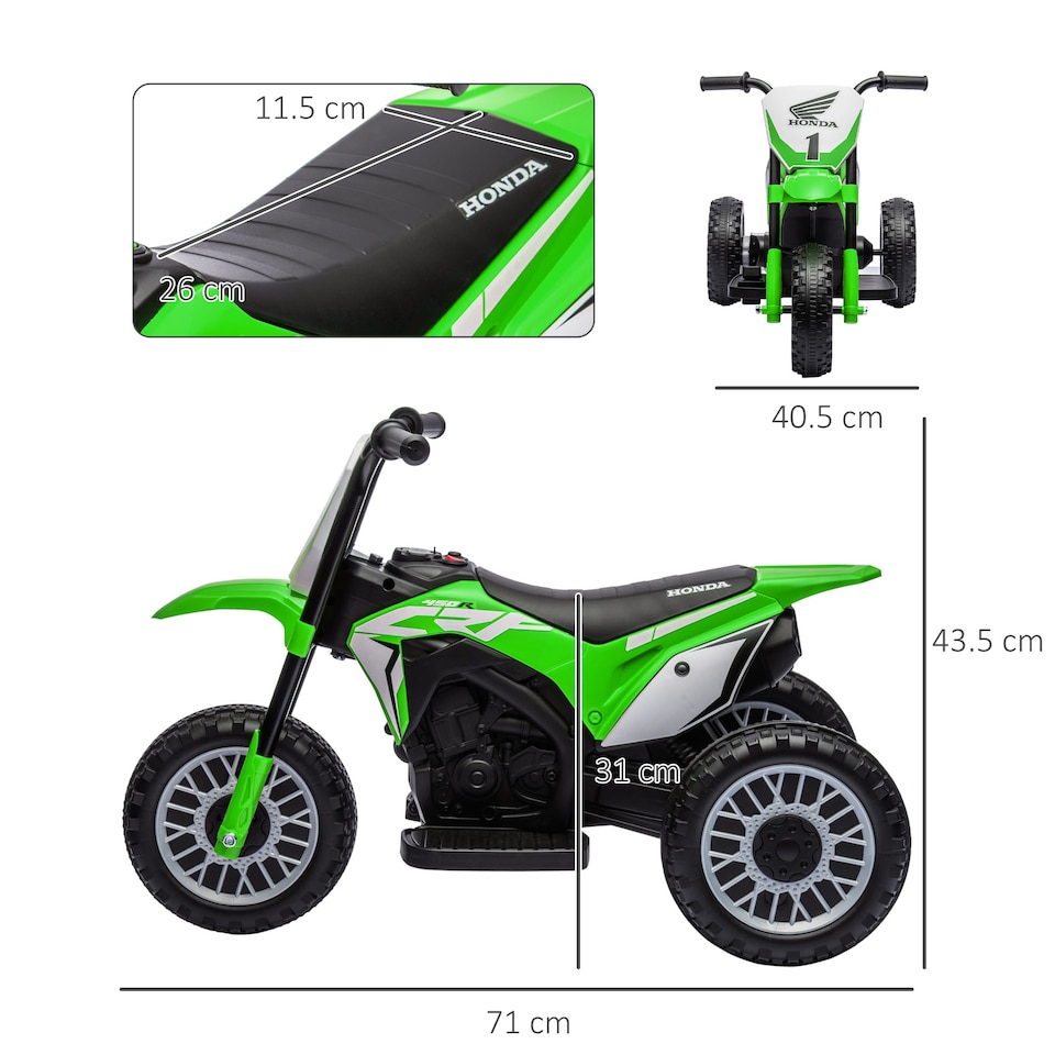 image 1 of HOMCOM Honda Licensed 6V Kids Electric Motorbike, Three Wheel Ride On Motorcycle Car with Horn, Sound, for Ages 18-36 Months - Green