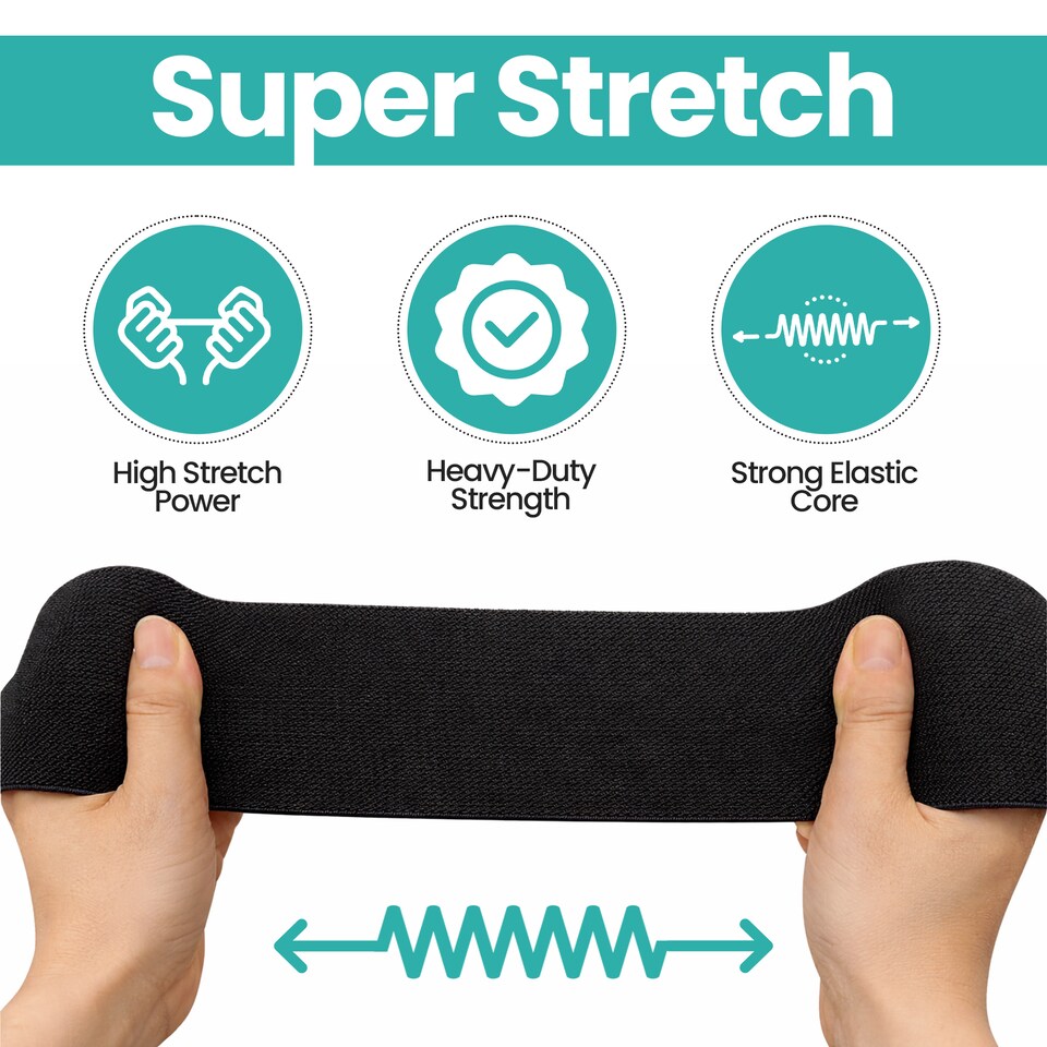 image 1 of 50mm Black Wide Flat Elastic Band, Polyester Elastic Cord - 25M