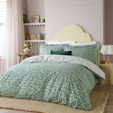 Wylder Brianna Floral 100% Cotton Duvet Cover Set, Double, Green | Green | Double