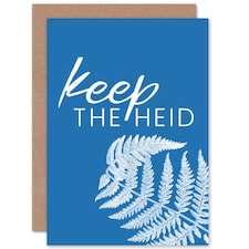 Scotland Saying Quote Keep the Heid Fern Frond Blue Greetings Card
