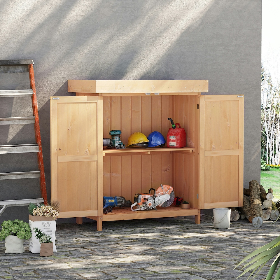 image 1 of Outsunny Wooden Garden Shed Tool Storage House, 74x43x88cm, Natural