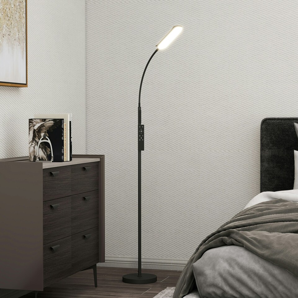 image 1 of HOMCOM LED Floor Lamp for Living Room with Magnetic Remote Control, Black Black