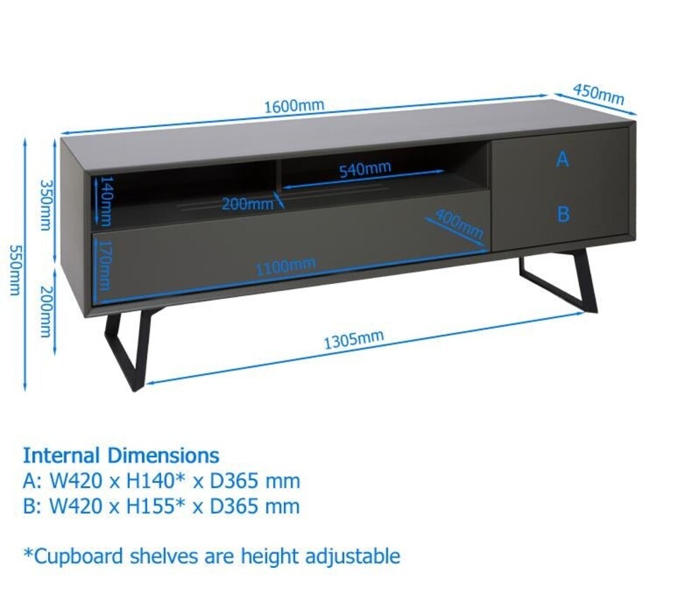 image 1 of Carbon TV-Stand with 1 Flap and 1 Door Grey | Black | Black and Grey | One Size | 44
