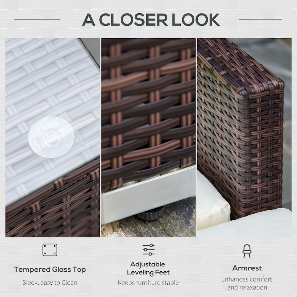 image 1 of Outsunny 5 Pieces PE Rattan Garden Furniture Set with Cushions, Outdoor Corner Sofa, Patio Sectional Conversation Furniture Sets with Glass Top Coffee Table, Brown