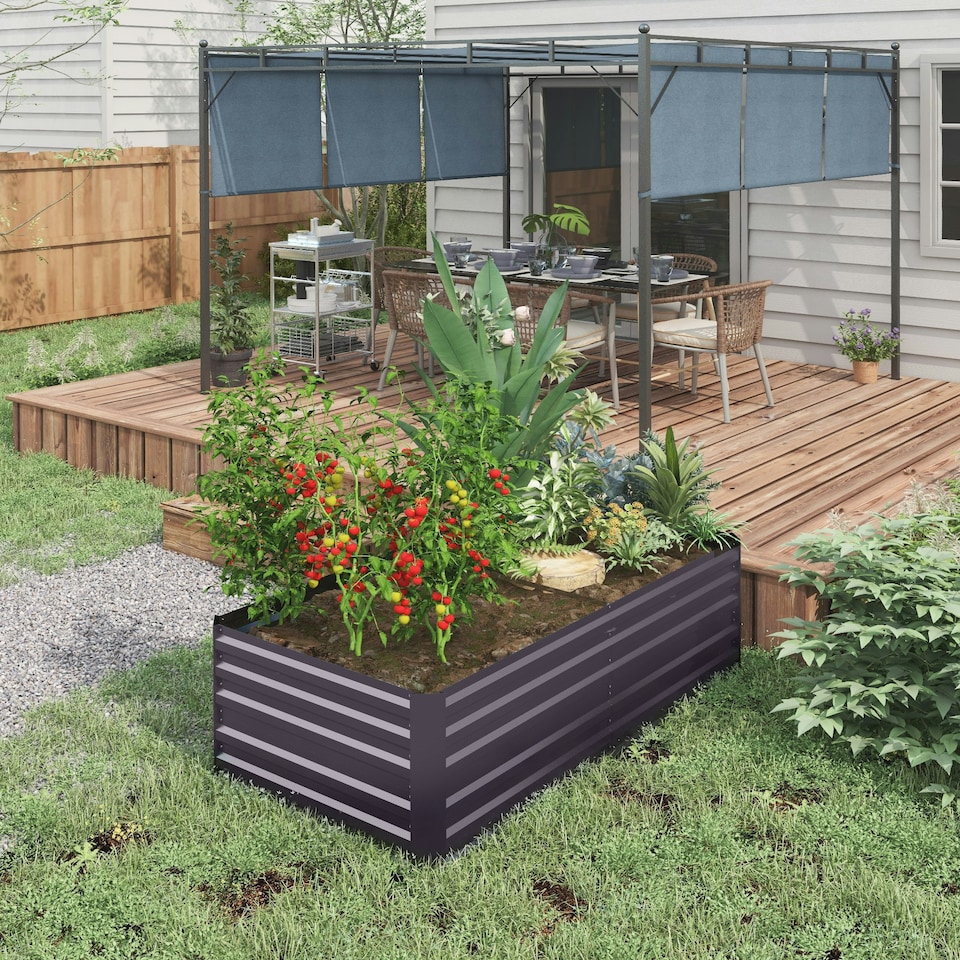 image 1 of Outsunny Galvanised Steel Outdoor Raised Bed w/ Reinforced Rods, Dark Grey