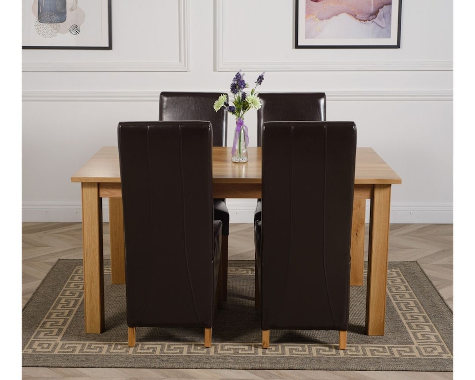 image 1 of Oslo 150 x 90 cm Medium Oak Dining Table and 4 Lola Leather Chairs | Brown | Brown