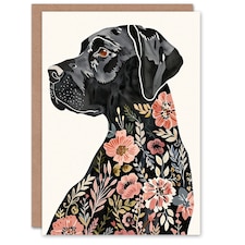 Greeting Card Black Labrador Dog Lover Floral Watercolour Birthday