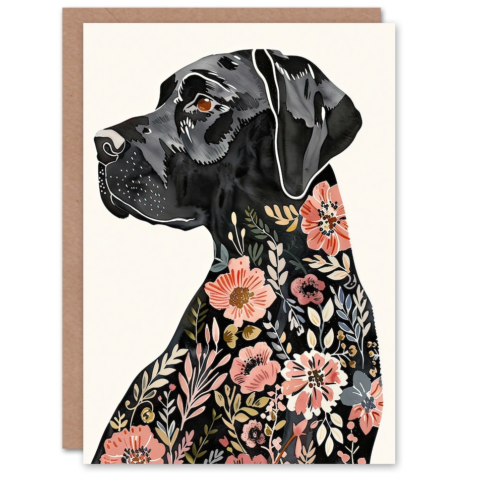 image 1 of Greeting Card Black Labrador Dog Lover Floral Watercolour Birthday