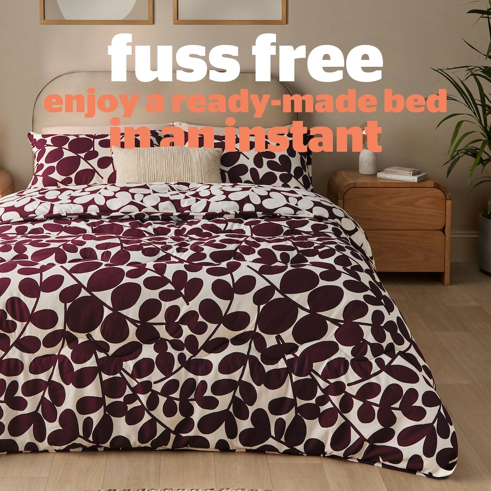 image 1 of Silentnight Coverless 10.5 Tog Duvet and Pillowcase Set, Leaf Print | Purple | Single