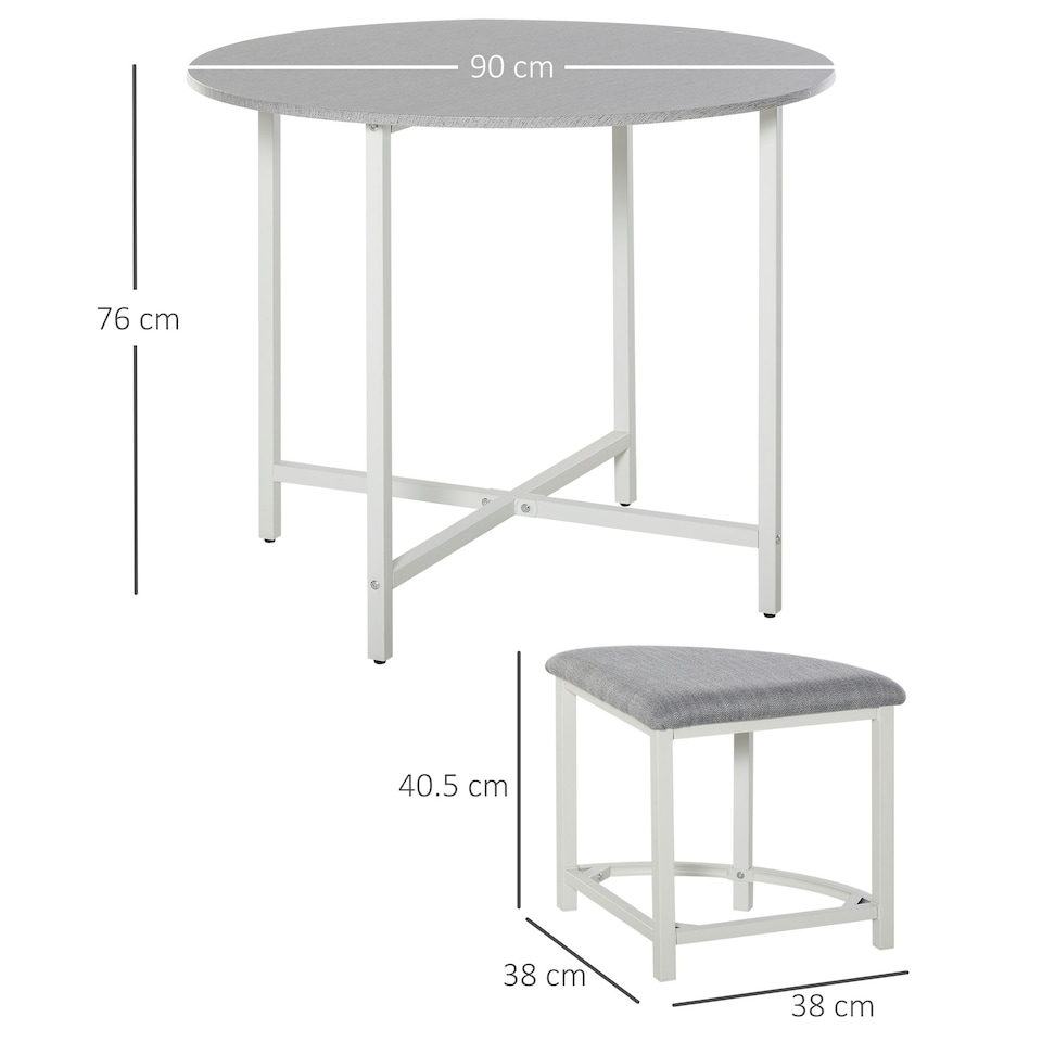 image 1 of HOMCOM Modern Round Dining Table Set with 4 Upholstered Stools, Dining