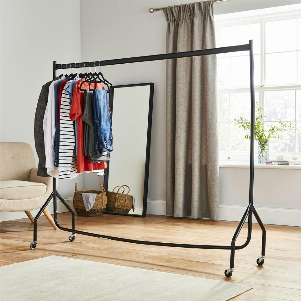 image 1 of Clothes Rail Superior Heavy Duty Rack With Wheels 6FT Long x 5FT Tall Black | One Size