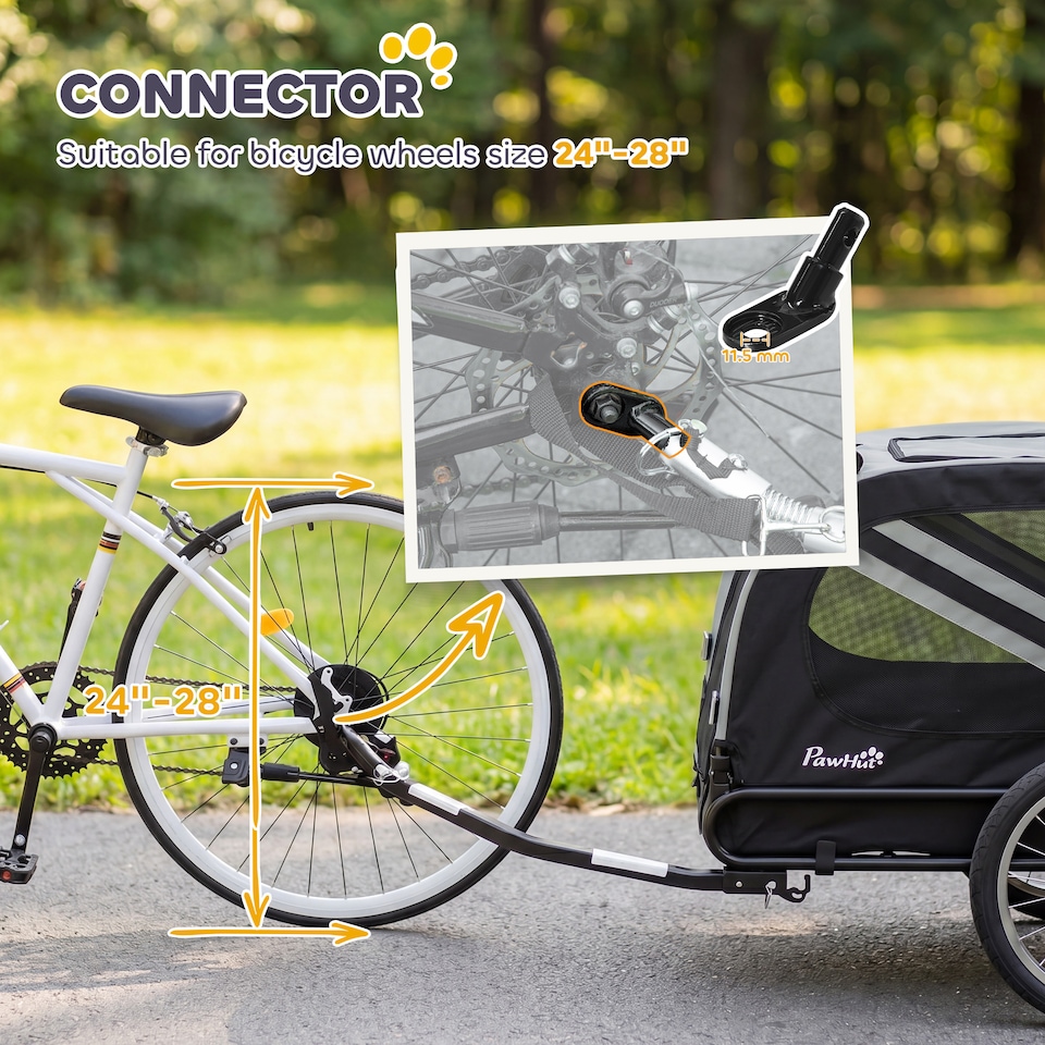 image 1 of PawHut 2-In-1 Dog Bike Trailer Stroller w/ Universal Wheel Reflector Flag