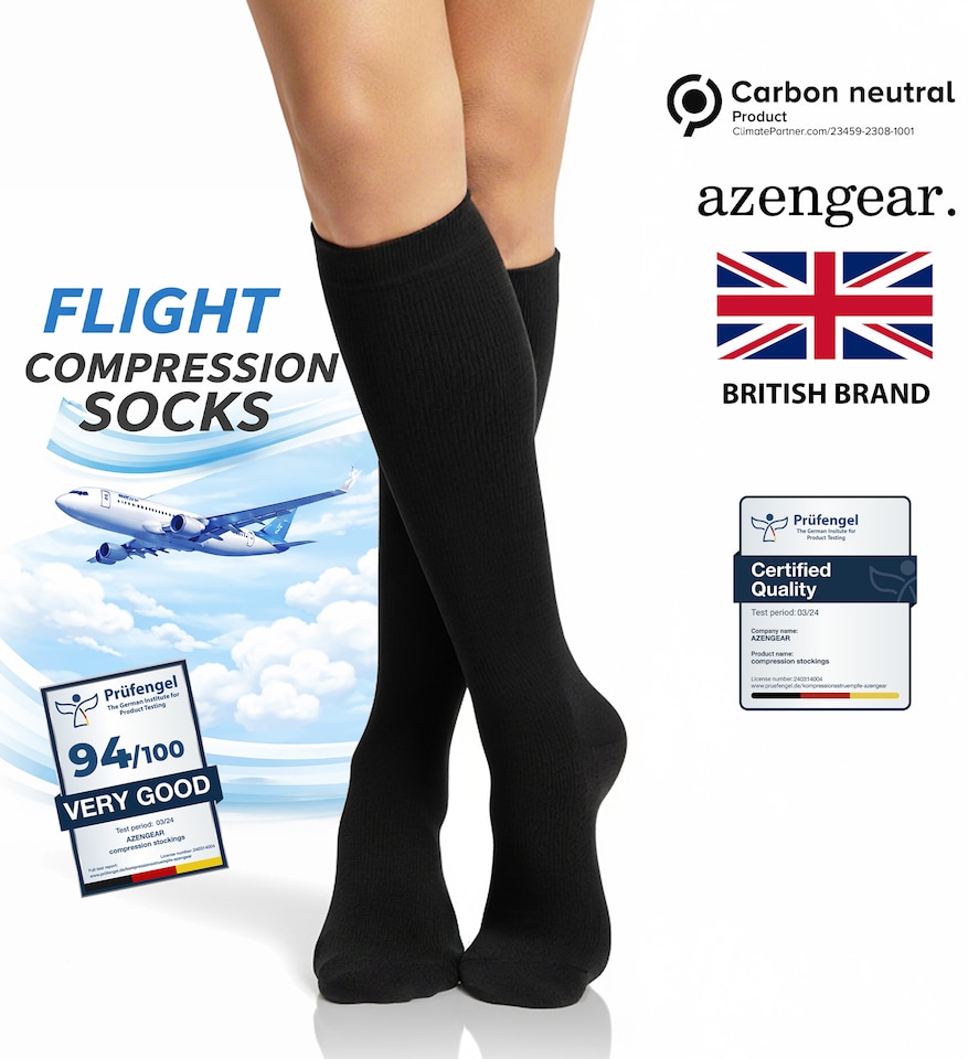 image 1 of aZengear Compression Socks for Women & Men (20-30 mmHg), Knee-High Flight Socks