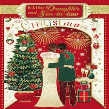 To a Dear Daughter and Son In Law Lovely Couple and Decorative Xmas Tree Design Christmas Card