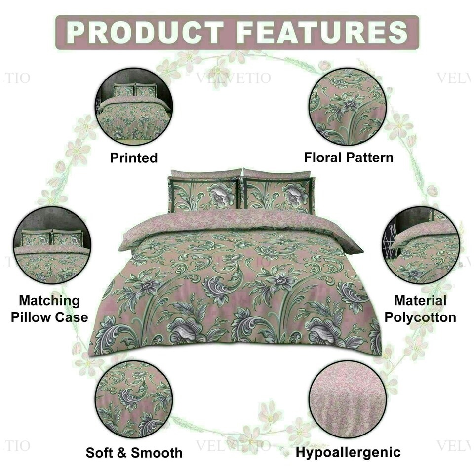 image 1 of Imogen Floral Printed Duvet Cover Set Reversible Polycotton Beddings Pink | Single